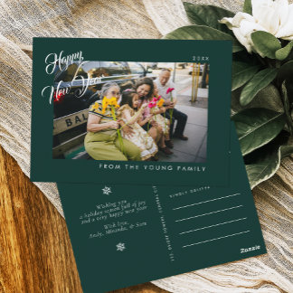 2026 Minimalist Modern Script Green Photo Postcard