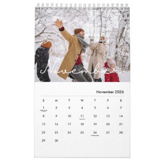 2026 Minimalist Script Custom Photo Calendar