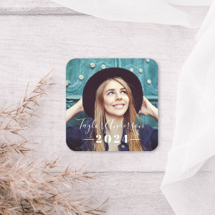 2026 Minimalist White Photo Graduation Square Sticker