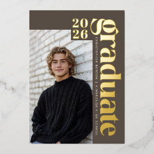 2026 Modern Brown Graduate Photo Graduation Gold Foil Invitation