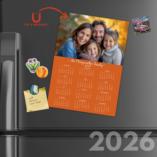 2026 Modern Burnt Orange Holiday Photo Calendar (2026 Modern Burnt Orange Holiday Photo Calendar Cards with Envelopes)