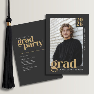 2026 Modern Charcoal Gold Graduation Party Invitation