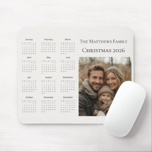 2026 Modern Christmas Photo Calendar Mouse Pad