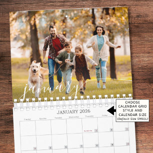 2026 Modern Custom Photo Script Family Calendar