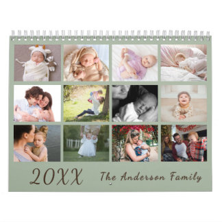 2026 Modern Family Photo Calendar – green & brown