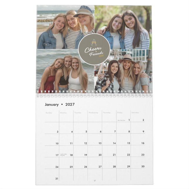 2026 Modern Friends Photo Collage Minimal Monthly Calendar (Jan 2027)