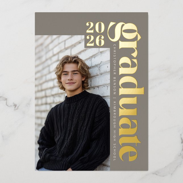 2026 Modern Graduate 4 Photo Graduation Gold Foil Invitation (Front)