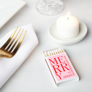 2026 Modern Merry and Bright Red Pink Christmas Matchboxes