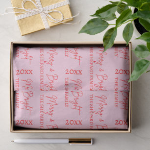 2026 Modern Merry and Bright Red Pink Christmas Tissue Paper