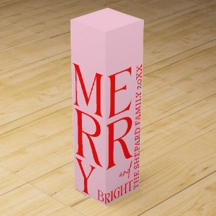 2026 Modern Merry and Bright Red Pink Christmas Wine Box