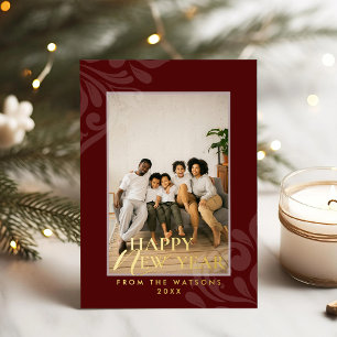 2026 Modern Minimal Festive Red New Year Foil Holiday Card