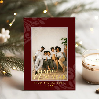 2026 Modern Minimal Festive Red New Year Foil Holiday Card