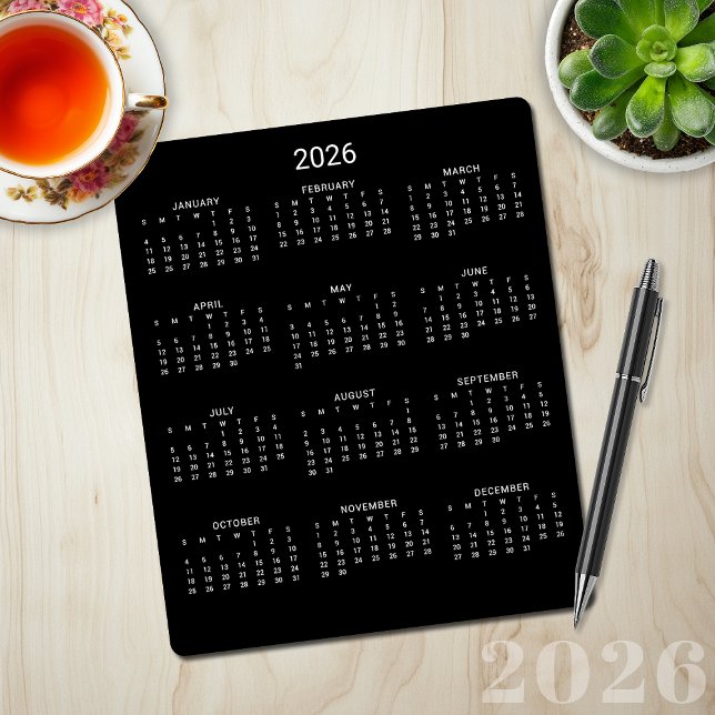 2026 Modern Minimalist Black Calendar Mouse Pad (2026 Modern Minimalist Black Calendar Mouse Pad)