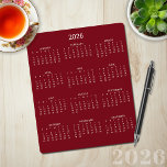 2026 Modern Minimalist Burgundy Maroon Calendar Mouse Pad<br><div class="desc">🌟This is for 2026🌟 2026 Modern Simple Burgundy Maroon and White Calendar Mouse Pad featuring a simple,  minimalist year-at-a-glance calendar. The colors are all customizable. Please contact us at cedarandstring@gmail.com if you need assistance with the design or matching products.</div>