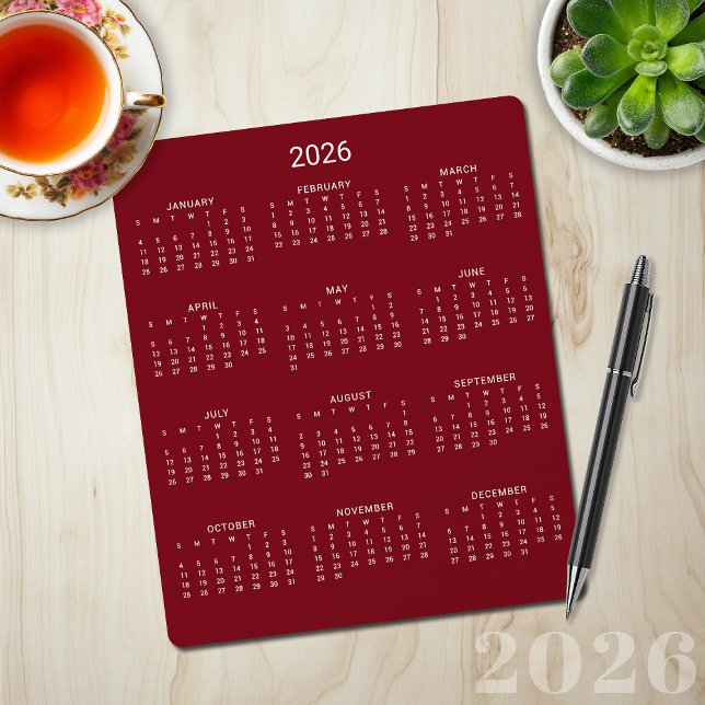 2026 Modern Minimalist Burgundy Maroon Calendar Mouse Pad (2026 Modern Minimalist Burgundy Maroon Calendar Mouse Pad)