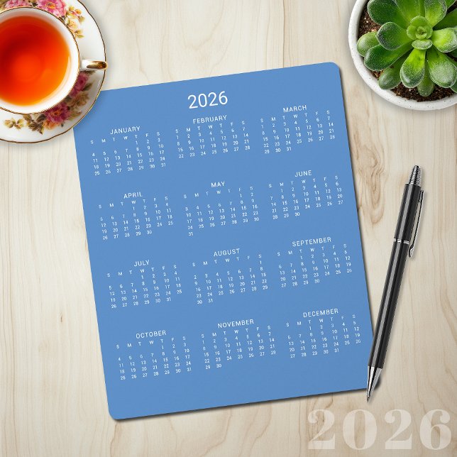 2026 Modern Minimalist Cornflower Blue Calendar Mouse Pad (2026 Modern Minimalist Cornflower Blue Calendar Mouse Pad)