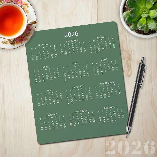 2026 Modern Minimalist Sage Green Calendar Mouse Pad (2026 Modern Minimalist Sage Green Calendar Mouse Pad)