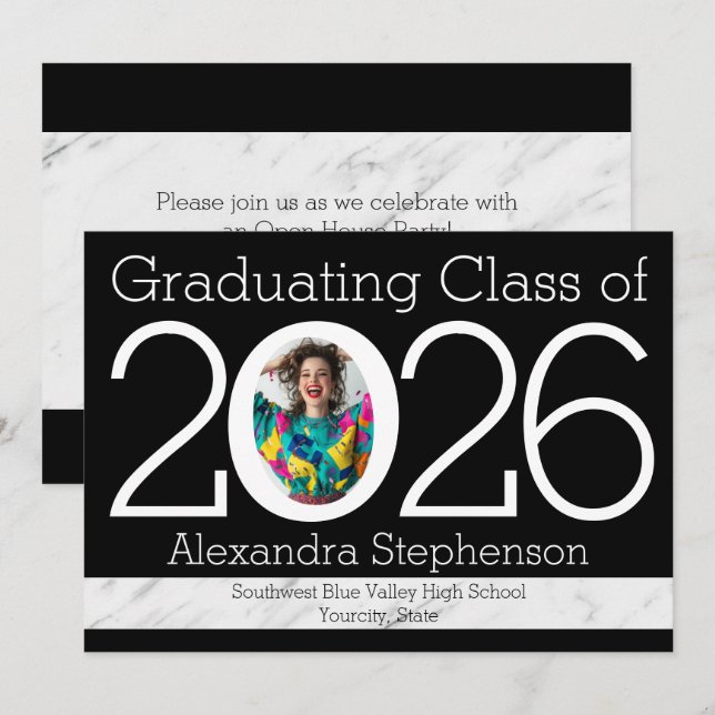 2026 Modern Numeral Frame Photo Graduation Invitation (Front/Back)
