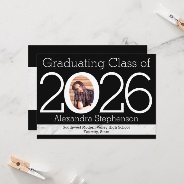 2026 Modern Numeral Frame Photo Graduation Invitation (Front/Back In Situ)