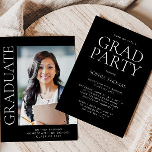 2026 Modern Photo Black White Graduation Party Invitation