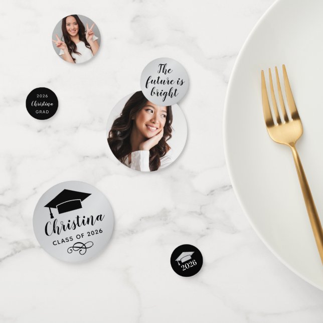 2026 Modern Silver Custom Photo Graduation Party Confetti (Group)