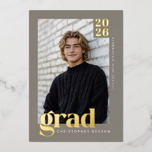 2026 Modern Stone Gray 4 Photo Graduation Gold Foil Invitation
