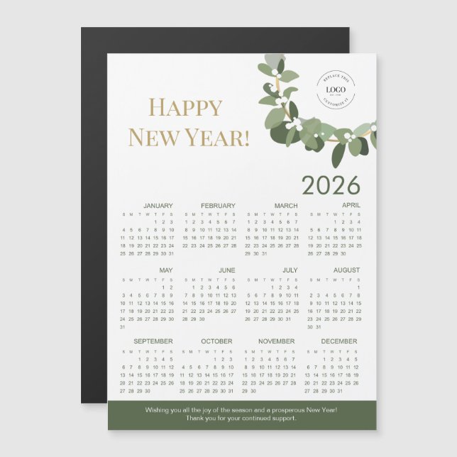 2026 Modern Wreath Your Logo here Calendar green (Front/Back)