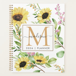 2026 Monogram Sunflower Weekly Monthly Non Dated Planner