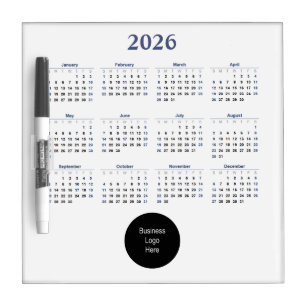 2026 Monthly Calendar with Business Logo Dry Erase Board