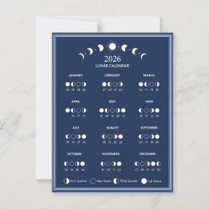 2026 Moon Phase Calendar Lunar Cycles Minimalist Postcard