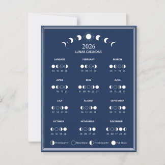 2026 Moon Phase Calendar Lunar Cycles Minimalist Postcard