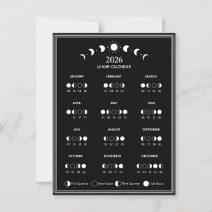2026 Moon Phase Calendar Lunar Cycles Minimalist Postcard