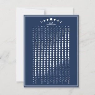 2026 Moon Phase Lunar Cycles Calendar Minimalist Postcard