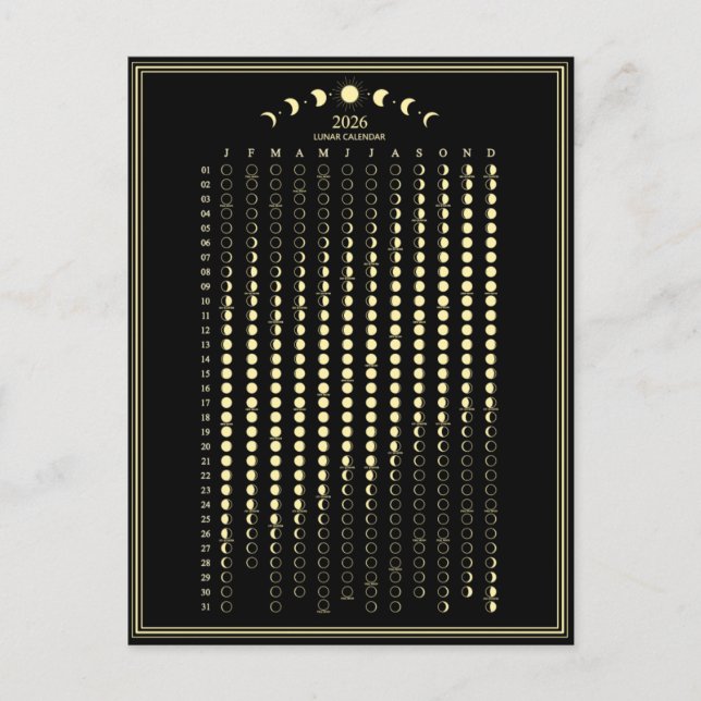 2026 Moon Phase Lunar Cycles Calendar Minimalist Postcard (Front)