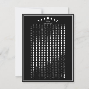 2026 Moon Phase Lunar Cycles Calendar Minimalist Postcard