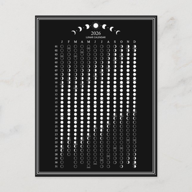 2026 Moon Phase Lunar Cycles Calendar Minimalist Postcard (Front)