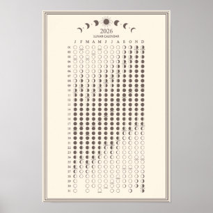 2026 Moon Phase Lunar Cycles Calendar Minimalist Poster