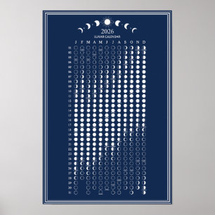 2026 Moon Phase Lunar Cycles Calendar Minimalist Poster