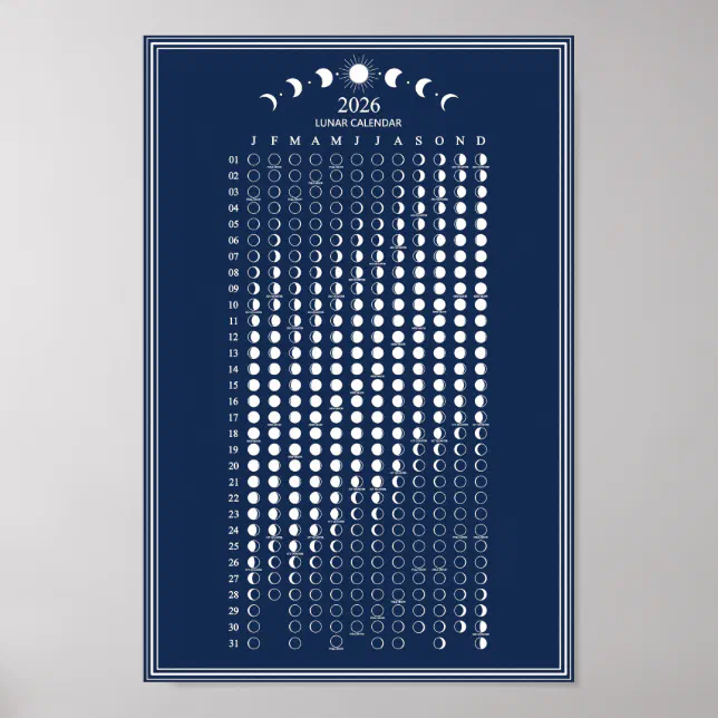 2026 Moon Phase Lunar Cycles Calendar Minimalist Poster | Zazzle
