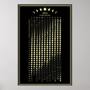 2026 Moon Phase Lunar Cycles Calendar Minimalist Poster