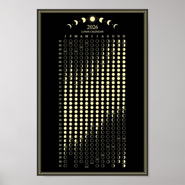 2026 Moon Phase Lunar Cycles Calendar Minimalist Poster (Front)