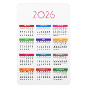 2026 Multi Color Months Calendar Magnet