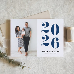2026 Navy Blue Bold Typography New Year Photo Holiday Card