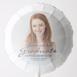 2026 Navy Blue Script Photo Graduation Party Balloon