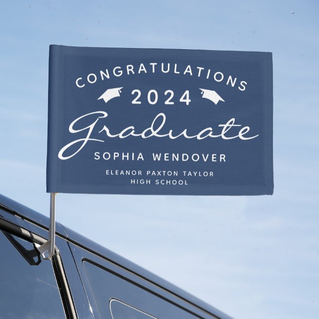 2026 Navy Blue White Script Caps Graduation Car Flag (Creator Uploaded)