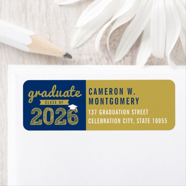 2026 Navy Bold Sketch Modern Graduation Address Label (Insitu)