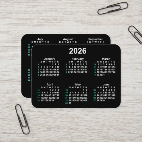 2026 Neon 52 Week ISO Calendar by Janz Business Card