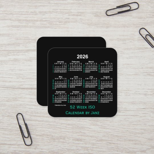 2026 Neon 52 Week Iso Calendar By Janz Square Business Card