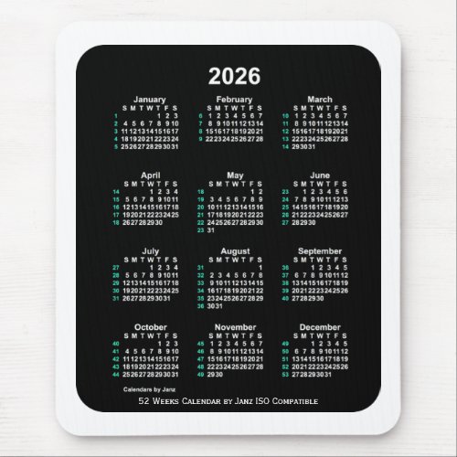 2026 Neon 52 Weeks ISO Calendar by Janz Two Tone Mouse Pad