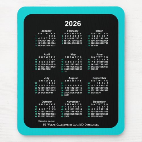 2026 Neon 52 Weeks ISO Calendar by Janz Two Tone Mouse Pad